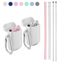 Yoocaa Reusable Silicone Collapsible Straws - 2 Pack Portable Drinking Straw with Carrying Case and Cleaning Brush, BPA Free - Pink & Gray