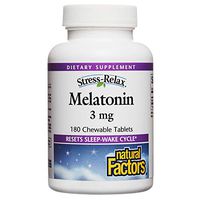 Stress-Relax Melatonin 3 mg by Natural Factors, Natural Sleep Aid, Resets the Sleep-Wake Cycle, 180 chewable tablets (180 servings), Peppermint Flavor