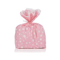 Pink Polka Dot Gift Wrap Bags with Silver Metallic Ties - Package of 8 - Reusable Biodegradable Plastic - 17.75 By 19 Inches by DESIGNERLINERS