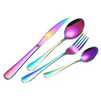 Fabal 4PCS Set Stainless Steel Upscale Dinnerware Flatware Cutlery Fork Spoon Teaspoon (Multicolour)