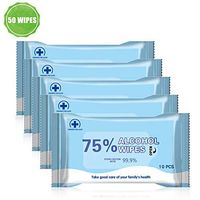 5 Packs, 50 Wet Wipes, Portable Hand Soft Wipes Towel Disposable Wash Sterilization Disinfection Wipes for Antiseptic Skin Cleaning Care