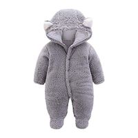 ❤Ywoow❤ Newborn Baby Girls Boys Solid Cartoon Ear Velvet Hooded Jumpsuit Romper Clothes (0-3Months, Gray)