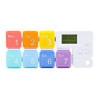 Pasamer 7 Grid Medicine Case Portable Weekly Medicine Organizer with Electronic Timing Reminder Blue Red Colorful(01)