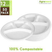 AgroWare 12INCH, 4 Compartment Heavy Duty Disposable Tree-Free Plates 100% Natural Eco-Friendly Sugarcane Biodegradable Compostable Bagasse Plates, 100% Gluten Free, Pack of (50)