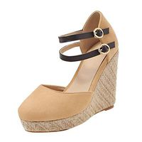 Cenglings Women Round Toe Wedge Sandals Espadrilles Breathable Shallow Sandals Shallow Ankle Strap Sandals Platform Shoes(Beige,43)