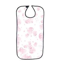 Adult Bib, Waterproof Clothing Protector, Large Reusable Mealtime Bib Protector, Dinning Aid Aprons with Crumb Catcher for Senior Elderly (Pink Print)