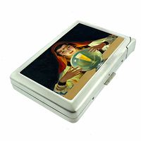 Vintage Gypsy Woman Fortune Teller D4 Cigarette Case Lighter Smoking King Size Cigarettes Silver Metal Wallet 4" X 2.75" RFID Protection