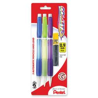 Pentel Cometz Automatic Pencil with Lead, 0.9mm, Assorted Barrels, 3 Pack (AX119LBP3)