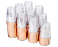100 Rose Gold Plastic Tumbler Cups - 10 oz Premium Disposable Clear Plastic Cups with Rose Gold Rim for Weddings or Party (100 Rose Gold Cups)