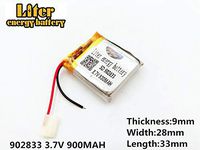 3.7V 900mAh 902833 Lithium Polymer Ion Rechargeable Battery Lithium Polymer Li-Po Battery for MP4 GPS MP3 Bluetooth Stereo DIY Gift