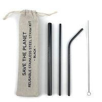Reusable Stainless Steel Straw Kit | Set of 5 Including 1 Extra Wide Smoothie Straws + 1 Straight Straws + 1 Bent Straw + 1 Cleaning Brush + Travel Bag (1 Kit, Black)