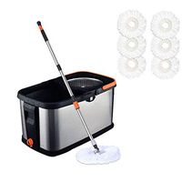 MOP THBEIBEI Spinning and Bucket Set Hand Pressure Dry and Wet Dual Use Separable Adjustable Stainless Steel with Replacement Microfiber Heads4/6 (Size : 6 Heads)