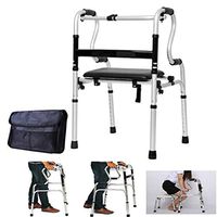 ZMYLOVE Heavy Duty Folding Walker, Compact Walker, Bariatric Folding Walker with TPR Soft Seat Plate and Black Storage Bag for Seniors Wide Walker