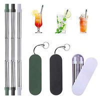 Telescopic Reusable Straws - Baban Portable Drinking Straw Set, Made of Food-Grade Silicone & Stainless Steel with Hard Case Holder Cleaning Brush Keyring for Travel, Household, Outdoor(3 Pack)