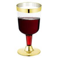 WDF 6oz Gold Plastic Wine Glass/Wine Cups -Clear Elegant Disposable Cups with Gold Rim- Durable Party Wedding Plastic Cups 60Pack (Gold Wine Glass)