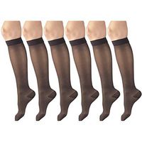 Sheer Compression Stockings, 15-20 mmHg, Women's Knee High Length, Diamond Pattern Charcoal Medium (6 Pairs)