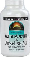 Acetyl L-Carnitine & Alpha Lipoic Acid 500/150mg Source Naturals, Inc. 240 Tabs