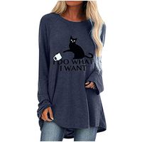 Meikosks Women's Cute T Shirt Crewneck Long Sleeve Blouses Casual Top Plus Size Tunic Loose Pullover Navy
