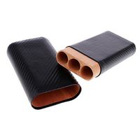 180x80x35mm Cedar Wood Lined Portable Travel Black Leather Cigar Case Humidor -3 Count