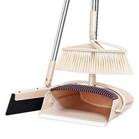 Upright Broom Combo Three-piece Cleaning Broom Combination Windproof Broom Dustpan Scraper Set For Home Kitchen for Home Kitchen (Color : Khaki, Size : Three-piece)