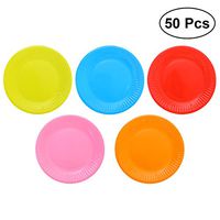 TOYMYTOY Round Disposable Paper Dinner Plates Assorted Color Paper Cake Plate Pack of 50