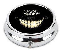 OceanArt Custom We're All Mad Here Unique Silver Tone Round Pill Box Medicine Tablet Organizer or Coin Purse