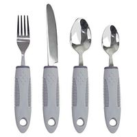 KMD Adaptive Utensils Set with Built-Up Non-Weighted Handles (4-Piece), Fork, Knife, and 2 Spoons for Arthritis, Parkinson’s, Tremors, Elderly or Disabled (Gray)