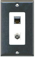 RiteAV Decorative 1 Gang Wall Plate (Stainless Steel/White) 2 Port - Cat6 (Shielded) Coax (White) - Bracket Included