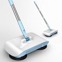 Household Cleaning 360 Hand Push Automatic Sweeper Broom - Including Broom & Dustpan & Trash Bin - Non Electric for Tile,Marble, and Hardwood (Blue)