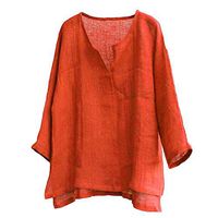 Xia&Han Men's Tops Casual V Neck Shirts Breathable Blouse Comfy Long Sleeve Solid Color Loose Tee Pullover Orange