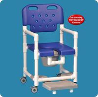 Elite Shower Chair Commode with Slideout Footrest - ELT817PFRBSB - 38" H x 21" W x 22" D - Blue Seat and Backrest