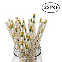 OUNONA 25pcs Hawaiian Party Pineapple Paper Straws Cute Picnic Fruit Print Patterned Beverage Mason Jar Party Drinking Straws