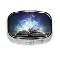Magic Glowing Book Portable Vitamin Medicine Square Pill Case, Purse Pocket Pill Boxes Organizer with 2 Compartment