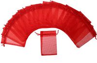 ZUUC Colorful Organza Drawstring Pouch Bag, 5''W x7" L, Pack of 100 (RED)