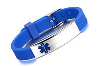 JF.JEWELRY Custom Engraved Medical ID Alert Bracelet for Kids Silicone Band & Stainless Steel Tag-Blue