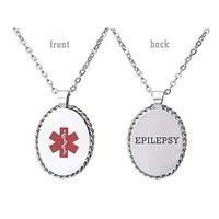 linnalove Stainless Steel Oval Medical ID Necklace for Women with Pre-Engraving Epilepsy