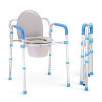 Health Line Massage Products Bedside Commode Chair - 3 in 1 Aluminum Folding Portable Toilet Safety Frame Bathroom Shower Seat for Adults Handicap Seniors Elderly, Adjustable Height w/Bucket/Lid
