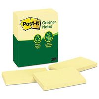 Post-it® Notes 655-RP, Recycled, Canary Yellow, 3 inches x 5 inches, 100 sheets per pad, pack of 12