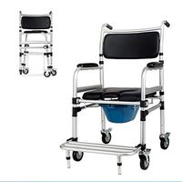 Belltower Portable Toilet Chair Wheelchair,with PU Cushion Transport Chair Foldable Commodes Shower Bath Chair with Wheel for Elder Disabled Pregnant 16.5 inches Seat