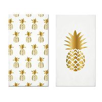 Everyday Bathroom Guest Towels, Disposable Paper Buffet Napkins, Set of 2 Packages of 16 (Gold Pineapple)
