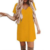 SADUORHAPPY Women's Short Sleeve Tunic Dress V Neck Loose Swing Casual Short T-Shirt Dresses Summer Mini Dress Yellow