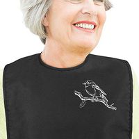 Adult Bibs for Eating: Reusable Adult Size Bib for Women and Men - Machine Washable Waterproof Clothing Protector with Crumb Catcher - Chickadee Bird Edition (Black)