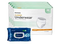 McKesson Classic Disposable Incontinence Underwear for Men and Woman, Light Absorbency, Medium, Waist Size 32" - 44", 80 Count Bundled with 1 Pack of 100 McKesson Wipes