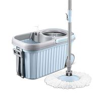 XSJJ Spin Mop Spin Mop, 360 Spin Mop and Bucket Set Stainless Steel Spin Mop with 2 Microfiber Mop Heads Bucket with Wheels and Dryer Basket 360° Spin floor Mop & Bucket Set (Color : Blue)