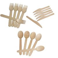 Vanki 100forks Disposable 100 Wood Cutlery Silverware Wooden Forks, White