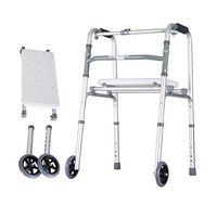 GHzzY Folding Walking with Detachable Seat & Wheels - Portable,Compact Lightweight & Adjustable Walking Mobility Aid for Elderly & Disabled