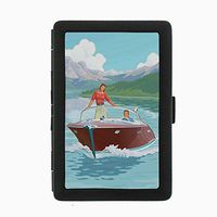 Perfection In Style Black Color Metal Cigarette Case Vintage Boat Posters Design 001