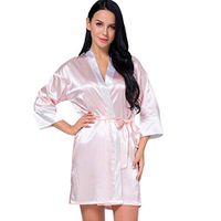 Haxikocty Women Lingerie Robe Satin Silk Gown Pajamas Cardigan Soft Nightdress Splice Bathrobe Pink