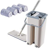 Flat Floor Mop and Bucket Set,Microfiber Mop Set, Flat Squeeze Mop and Bucket Telescopic Rod, for Home Floor Cleaning System,with Stainless-Steel Handle/Washable Microfiber Pads (B)