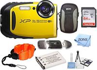Fujifilm FinePix XP80 Waterproof Digital Camera with 2.7-Inch LCD + 64GB Memory Card+ Wrist Floating Strap + Replacement NP-45 Battey Bundle kit (Yellow)